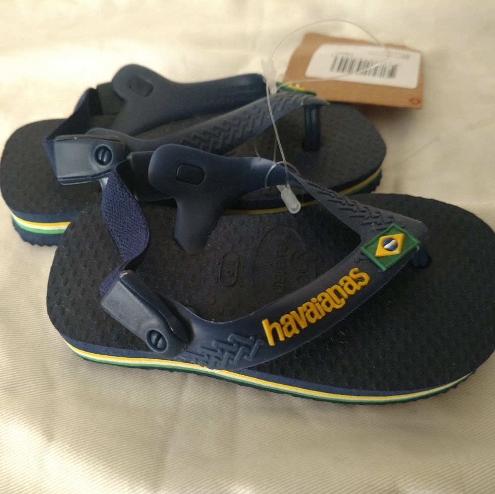 New Havaianas Size 19/20 Brazil Navy Flip Flops